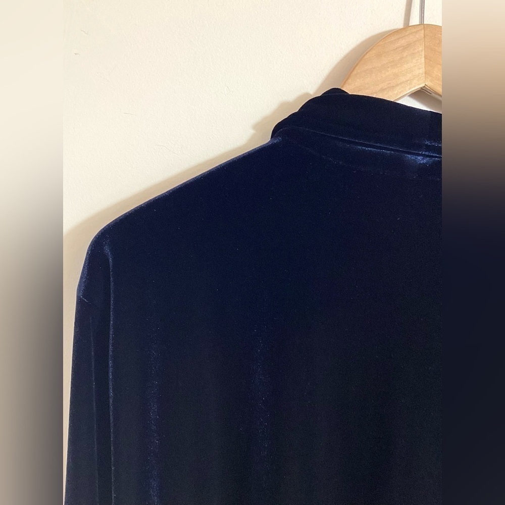 Coldwater Creek Vintage Velvet Tunic Cardigan 18 Navy Blue One Button Artsy 90s - Picture 8 of 14